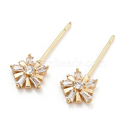 Brass Micro Cubic Zirconia Flower Shape Head Pins, for Baroque Pearl Making, Real 18K Gold Plated, 20x8x3.5mm, Pin: 0.7mm(KK-Q789-15G)