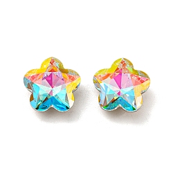 Glass Rhinestone Cabochons, Point Back & Back Plated, Faceted, Flower, Crystal AB, 12x12x6mm(RGLA-M017-H01-001ST)