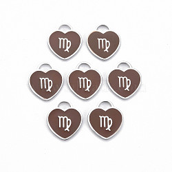 304 Stainless Steel Pendants, with Enamel, Heart with 12 Constellations, Stainless Steel Color, 16.5x14.5x1.5mm, Hole: 3x3.5mm(STAS-S117-025A)