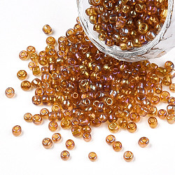 Round Glass Seed Beads, Transparent Colours Rainbow, Round, Dark Goldenrod, 3mm(SEED-A007-3mm-162C)