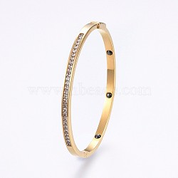 304 Stainless Steel Bangles, with Cubic Zirconia and Hematite, Golden, 2-1/4 inch(5.7cm)x1-7/8 inch(4.8cm), 4mm(BJEW-P223-20G)