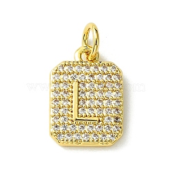 Rack Plating Brass Micro Pave Clear Cubic Zirconia Charms, Long-Lasting Plated, Lead Free & Cadmium Free, Rectangle with Letter Pattern, with Jump Ring, Real 18K Gold Plated, Letter L, 14x9.5x2mm, Hole: 3mm(KK-G501-01L-G)