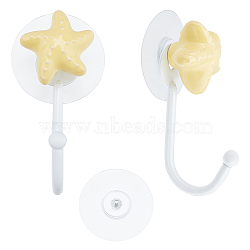 Nbeads Porcelain Decorative Hook Hangers, with Iron Hook & Plastic Seamless Sticker, Starfish, Yellow, 43.5~100x42.5~60x11~32.5mm, Hole: 3.2~7.5mm, 3pcs/set, 2 sets(HJEW-NB0001-65)