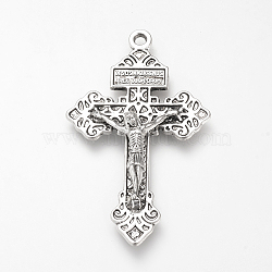 Tibetan Style Alloy Big Pendants, For Easter, Crucifix Cross with Word, Cadmium Free & Lead Free, Antique Silver, 55.5x34x8mm, Hole: 3mm(X-TIBE-Q072-06AS-RS)