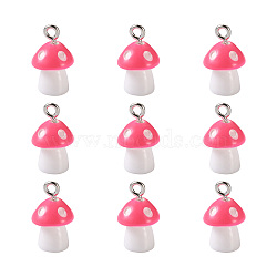 Plastic Pendants, with Platinum Plated Iron Loop, Mushroom with Polka Dots, Pink, 17.5x11.5x12mm, Hole: 1.5mm(KY-TA0001-15A)