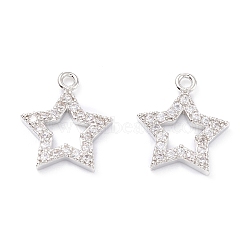 Rack Plating Brass Micro Pave Cubic Zirconia Charms, Long-Lasting Plated, Star, Platinum, 13.5x12x2mm, Hole: 1.2mm(ZIRC-C026-03P)