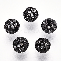 Rack Plating Brass Cubic Zirconia Beads, Long-Lasting Plated, Round, Gunmetal, 6x6mm, Hole: 1.5mm(ZIRC-S001-6mm-A01)