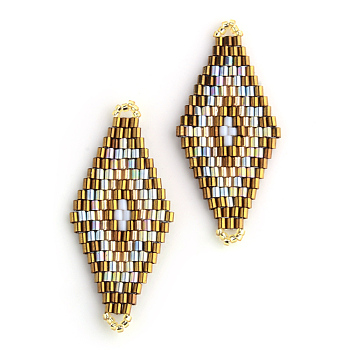 MIYUKI & TOHO Japanese Seed Beads, Handmade Links, Rhombus Loom Pattern, Peru, 42.5~44x19~20x1.5~2mm, Hole: 1~2mm