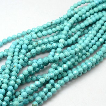 Natural Howlite Round Beads Strands, Dyed, Faceted, Pale Turquoise, 3mm, Hole: 0.5mm, about 135pcs/strand, 15.74 inch
