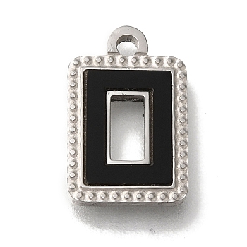 304 Stainless Steel Manual Polishing Pendants, with Black Acrylic Stainless Steel Color, Rectangle, 15x10x2mm, Hole: 1.5mm