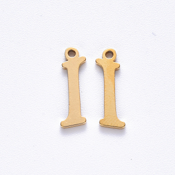 Vacuum Plating 201 Stainless Steel Charms, Laser Cut, Golden, Letter.I, 12.5x4x1mm, Hole: 1mm