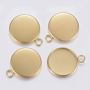 304 Stainless Steel Pendant Cabochon Settings, Plain Edge Bezel Cups, Flat Round, Golden, 15x12x2mm, Hole: 2.5mm, Tray: 10mm