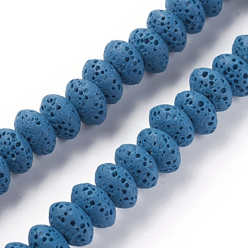 Natural Lava Rock Beads Strands, Dyed, Rondelle, Steel Blue, 9x5~5.5mm, Hole: 2mm, about 37 pcs/Strand, 7.87 inch(20cm)