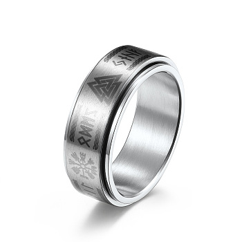 Viking Word 304 Stainless Steel Rotatable Finger Rings for Men, for Stress Anxiety Relief, Stainless Steel Color, US Size 10(19.8mm)