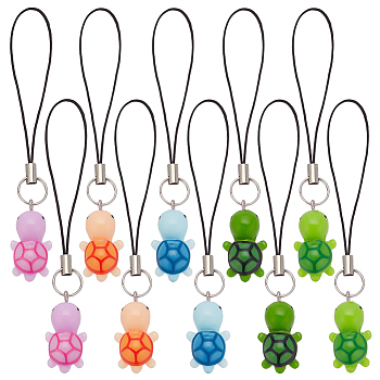 Opaque Resin Tortoise Mobile Strap, with Nylon Cord, Mixed Color, 80~95mm