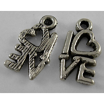 Valentine Gifts Ideas Tibetan Style Alloy Pendants, Lead Free, Cadmium Free and Nickel Free, Heart with Love, Antique Silver, 8mm wide, 14.5mm long, hole: 1mm