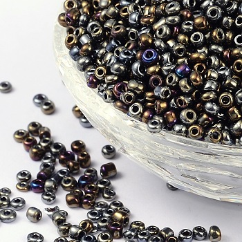 8/0 Glass Seed Beads, Metallic Colours, Round, Round Hole, Colorful, 8/0, 3mm, Hole: 1mm, about 1111pcs/50g, 50g/bag, 18bags/2pounds