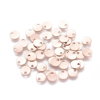Ion Plating(IP) 304 Stainless Steel Charms, Flat Round, Stamping Blank Tag, Rose Gold, 4x0.4mm, Hole: 0.8mm
