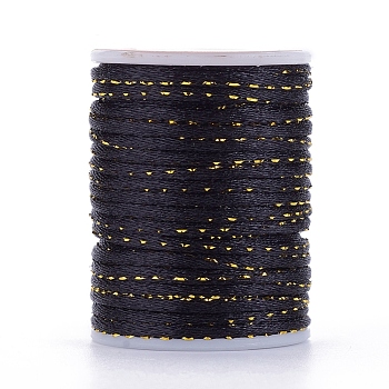 Polyester Cord, with Gold Metallic Cord, Chinese Knotting Cord, Black, 1.5mm, about 4.37 yards(4m)/roll