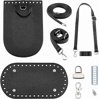 DIY PU Leather Knitting Crochet Bags, with Bottom and Shoulder Strap, for DIY Craft Shoulder Bags Accessories, Black, 260x180x3~15mm, Hole: 6mm