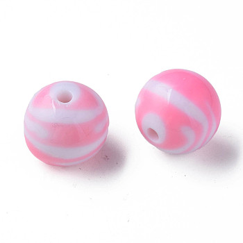 Opaque Striped Acrylic Beads, Round, Pearl Pink, 19mm, Hole: 3mm, about 112pcs/500g