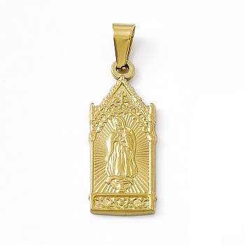 Vacuum Plating 304 Stainless Steel Pendants, Virgin Mary Charms, Religion, Golden, 29x12x2mm, Hole: 7x3.5mm