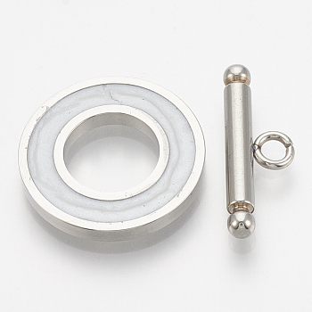 201 Stainless Steel Toggle Clasps, with Enamel, Ring, WhiteSmoke, Ring: 19.5x2mm, Inner Diameter: 10mm, Bar: 21x7x3mm, Hole: 2mm