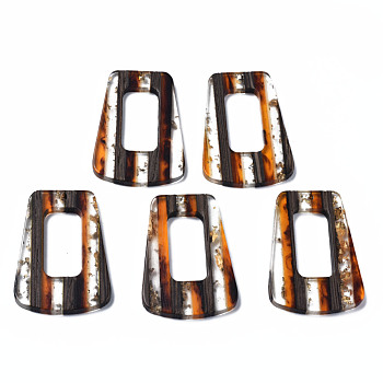 Transparent Resin & Walnut Wood Pendants, with Gold Foil, Trapezoid, Dark Orange, 38x27x3mm, Hole: 2mm