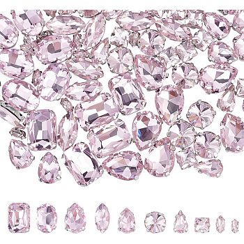 CHGCRAFT Sew on Rhinestone, Glass Rhinestone, Multi-strand Links, with Stainless Steel Settings, Garments Accessories, Faceted, Light Amethyst, 18x13x6.5mm, Hole: 1.2mm, 100pcs/box