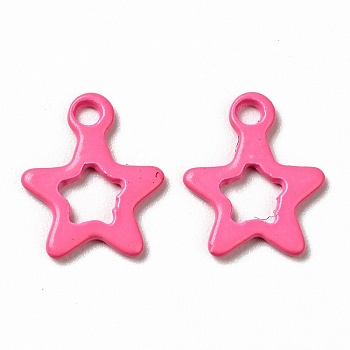 Spray Painted 201 Stainless Steel Charms, Star Charms, Hot Pink, 10.5x9x1mm, Hole: 1.2mm