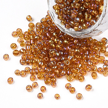 Round Glass Seed Beads, Transparent Colours Rainbow, Round, Dark Goldenrod, 3mm