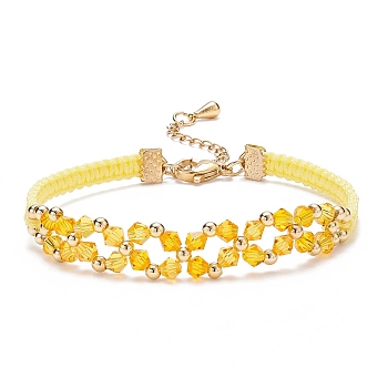 Glass Braided Flower Link Bracelet for Women, Yellow, 7-3/8 inch(18.6cm)