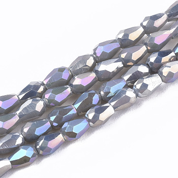 Electroplate Glass Beads Strands, AB Color Plated, Faceted Teardrop, Gray, 4x3mm, Hole: 0.7mm, about 98~99pcs/strand, 16.54~16.92 inch(42~43cm)