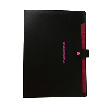 PP 8 Pockets Expanding File Folder, A4 Letter Size Portable Document Holder, with Snap Closure, for School, Office, Black, 325x240mm