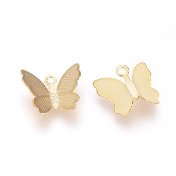 Brass Charms, Butterfly, Nickel Free, Real 18K Gold Plated, 11x13x3.5mm, Hole: 1mm