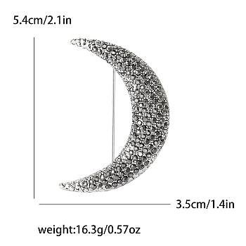 Alloy Rhinestone Brooch for Backpack Clothes, Moon, Crystal, 54x35mm