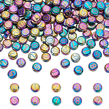 150Pcs 10 Colors Electroplate Glass Beads, Flat Round with Mixed Number, Purple, 9.5~10x4.5~5mm, Hole: 0.8mm, 15pcs/color