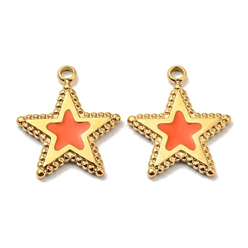 304 Stainless Steel Charms, with Enamel, Star Charms, Real 14K Gold Plated, 14x12.5x1mm, Hole: 1.4mm