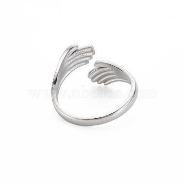 Non-Tarnish 304 Stainless Steel Double Hand Hug Open Cuff Ring for Women(RJEW-S405-199P)-2