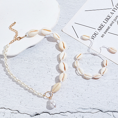 Anattasoul – bracelet en perles tressées en coquillage naturel et collier avec pendentif en perles d'imitation(SJEW-AN0001-17)-7