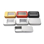 (Defective Closeout Sale: Scratch, Deformation) Tinplate Storage Box, Jewelry Box, for DIY Candles, Dry Storage, Spices, Tea, Candy, Party Favors, with window, Rectangle, Mixed Color, 8.1~9.2x5~6.4x1.6~1.8cm(CON-XCP0001-60)