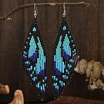 Bohemian Style Handmade Glass Seed Beads Butterfly Wing Tassel Stud Earrings, Platinum, Blue, 122x30mm(OK8967-1)