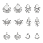 12Pcs 6 Styles 304 Stainless Steel Pendant Cabochon Settings, Fan & Teardrop & Sun, Mixed Shapes, Stainless Steel Color, Tray: 6~12mm, 19~32x15~25x1.5~2mm, Hole: 1.5~3mm, 2pcs/style(STAS-UN0042-14)