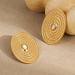 Textured Oval 304 Stainless Steel Stud Earrings, with Shell, Golden, 44x30mm(EJEW-F406-03F-G)