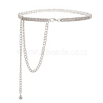 Iron Waist Body Chain, with Rhinestone, Bikini Jewelry for Woman Girl, Platinum, 635x8.5mm(AJEW-WH20022-58P)