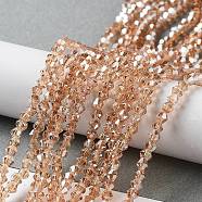 Electroplate Glass Beads Strands, Half Golden Plated, Faceted, Bicone, Blanched Almond, 3x3mm, Hole: 1mm, about 128~135pcs/strand, 13.8 inch(EGLA-J026-3mm-H08)