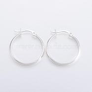 304 Stainless Steel Hoop Earrings, Hypoallergenic Earrings, Silver Color Plated, 26x25x4mm, Pin: 1x0.8mm(EJEW-H327-02B)