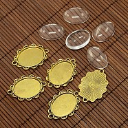 25x18mm Oval Dome Clear Glass Cover and Antique Golden Alloy Cabochon Connector Settings Sets, Nickel Free, Settings: 36x25x2mm, Tray: 25x18mm, Hole: 2mm(DIY-X0082-AG-NF)