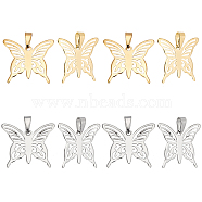8Pcs 2 Color 304 Stainless Steel Pendants, Butterfly, Golden & Stainless Steel Color, 31x35x1mm, Hole: 10x4.5mm(STAS-UN0032-46)
