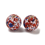 Spray Paint Schima Wood Bead, Round, Independence Day Theme, FireBrick, 16x15mm, Hole: 4.2mm(WOOD-H107-01A)